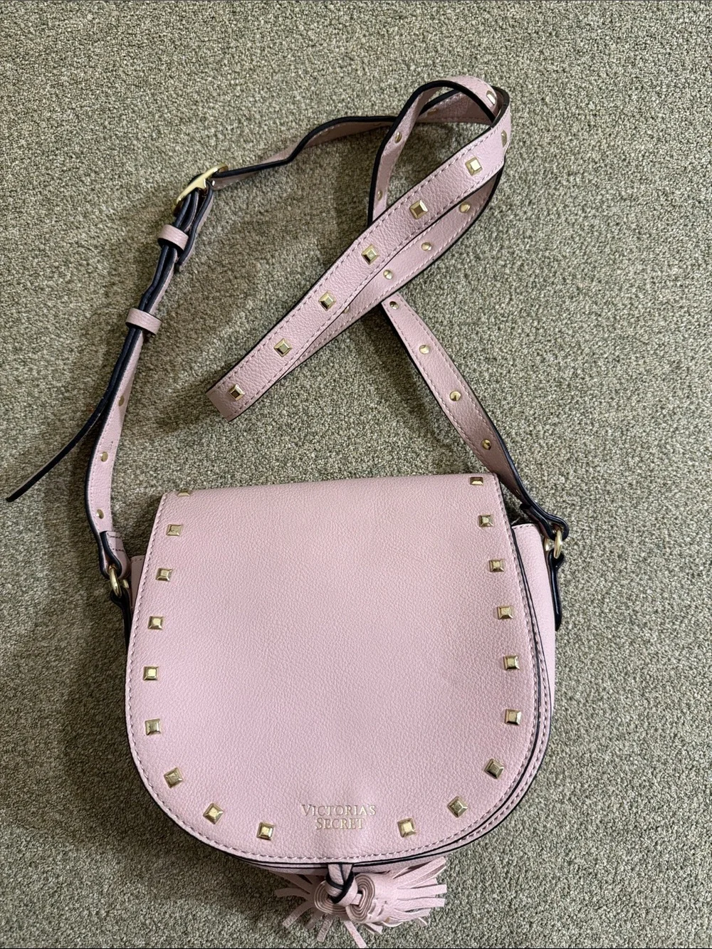 Victorias Secret Crossbody Bag Festival Pink Studded Tassels Adjustable Strap